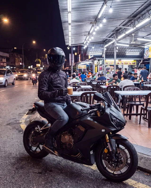 Photo by Amir Hakim: teh tarik break before heading home 🏍️☕